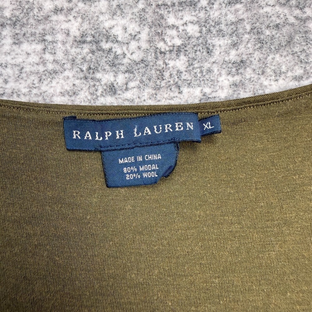 Vintage Ralph Lauren‎ Top Womens XL Olive Green Modal Wool Puff Shoulder Y2K - Picture 8 of 12